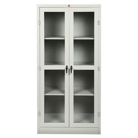 ตู้เหล็กสูงบานเปิดกระจก LUCKY WORLD KWG-183-TG สีเทาทราย_1