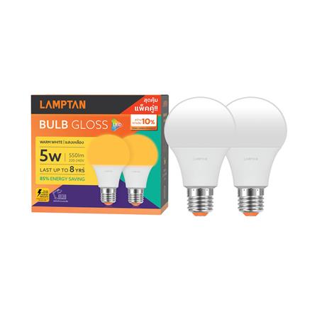 หลอด LED LAMPTAN BULB GLOSS 5 วัตต์ WARM WHITE E27 (แพ็ก 2 ชิ้น)_1