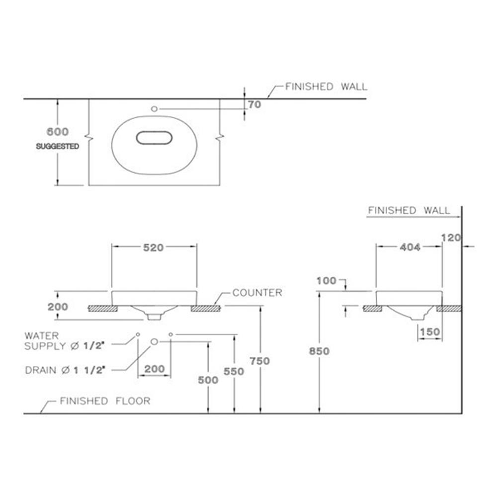 อ่างล้างหน้าลอย COTTO C00257 สีขาว