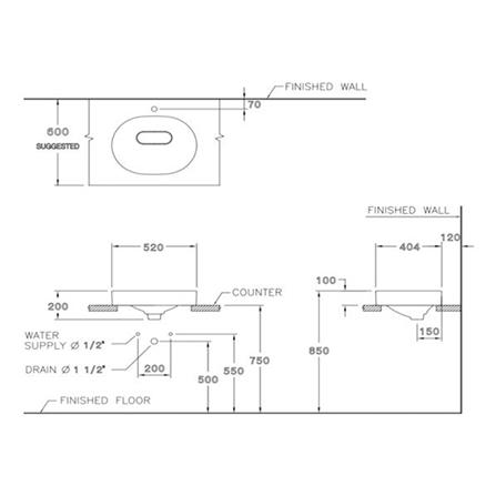 อ่างล้างหน้าลอย COTTO C00257 สีขาว_1