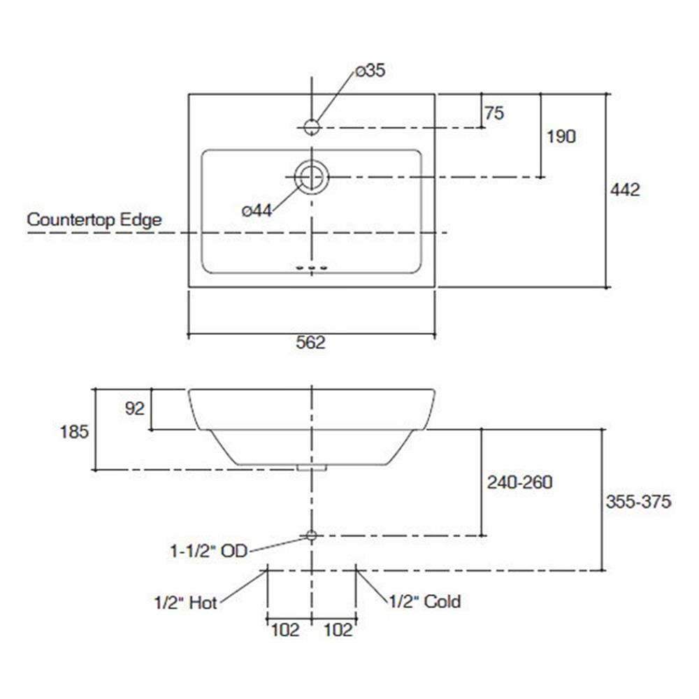 อ่างล้างหน้าฝังครึ่งเคาน์เตอร์ KOHLER K-14715X-1G สีขาว