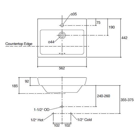 อ่างล้างหน้าฝังครึ่งเคาน์เตอร์ KOHLER K-14715X-1G สีขาว_1