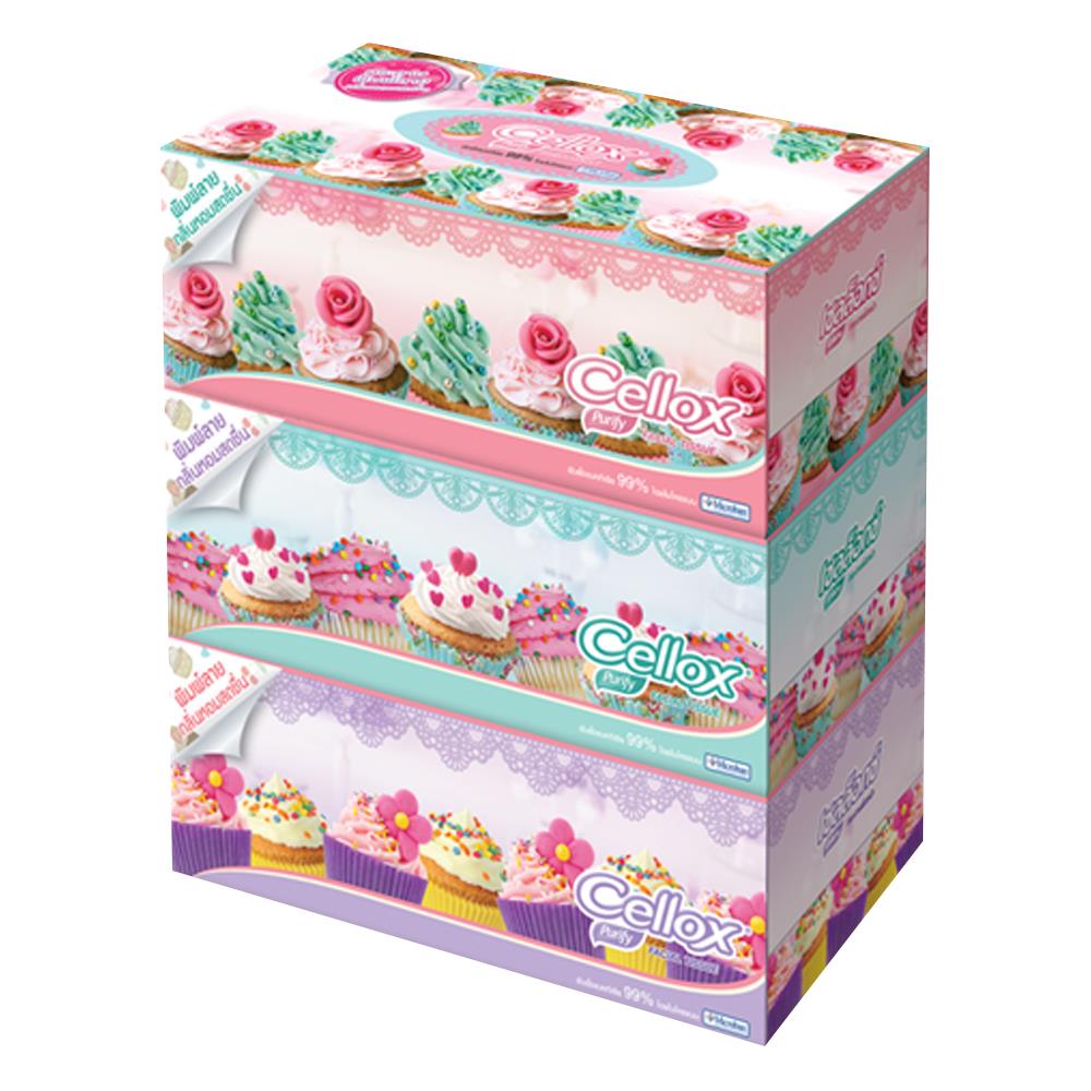 กระดาษเช็ดหน้า CELLOX SWEET FANCY 135 แผ่น แพ็ก 3 ใบ