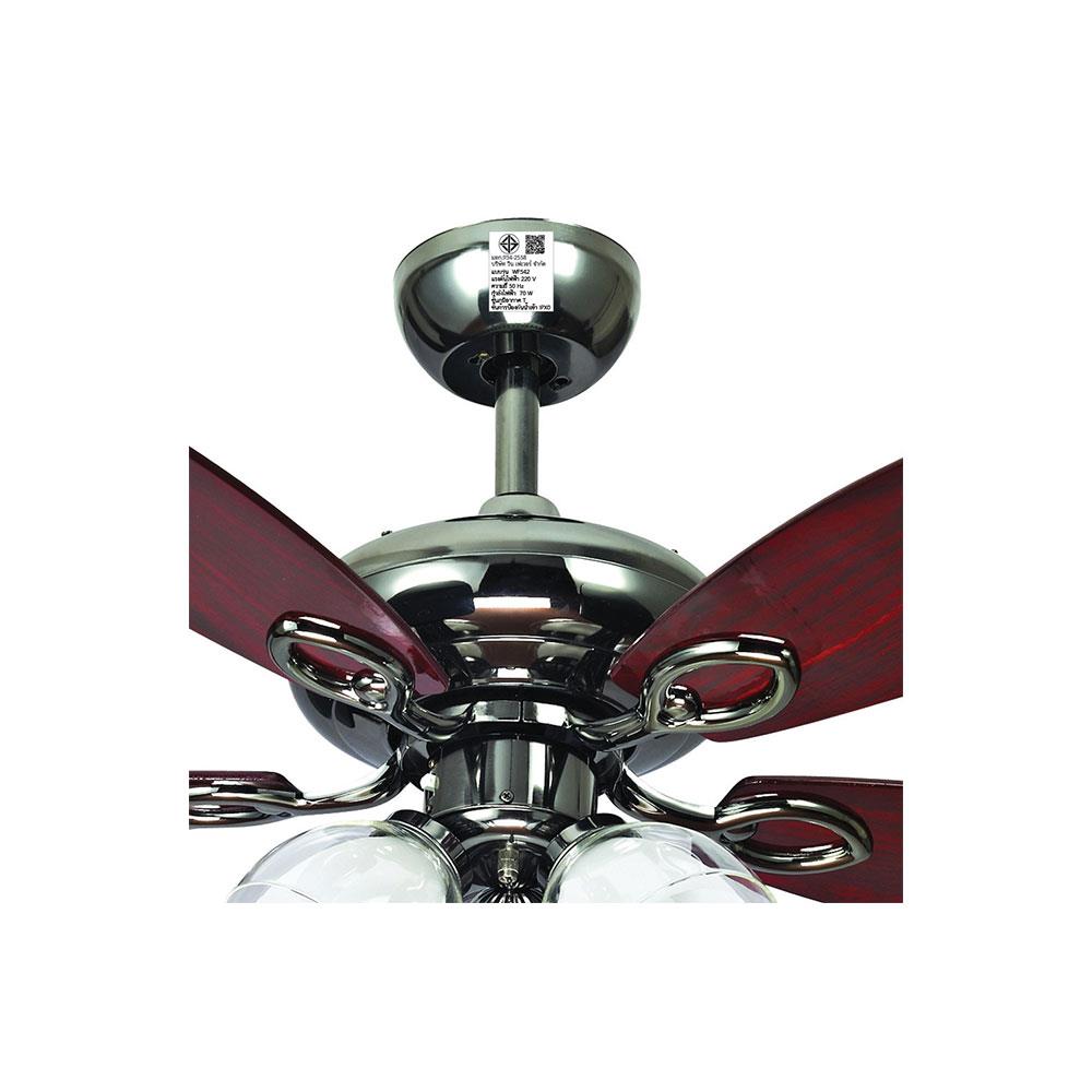 พัดลมโคมไฟ WINFAVOUR JP-W211 สีนิกเกิลปัดเงา 42 นิ้ว 5 ใบพัด 3 หัว