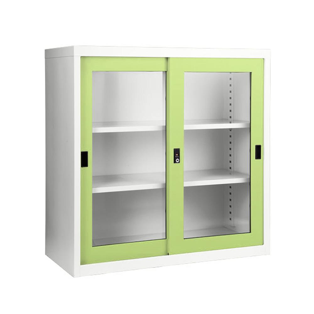 ตู้เหล็กบานเลื่อนกระจก KIOSK SGD-3 DG/GR สีเขียว