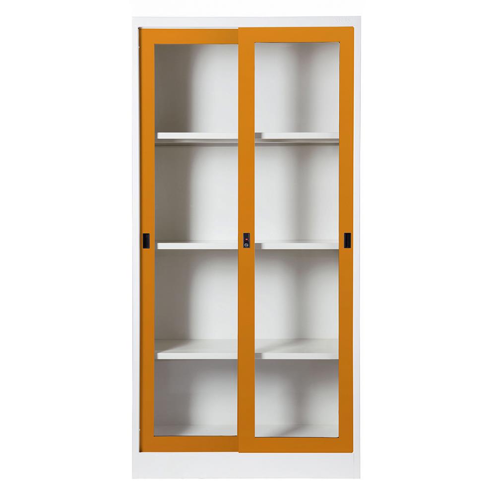 ตู้เหล็กสูงบานเลื่อนกระจก KIOSK SGD-18 สีส้ม