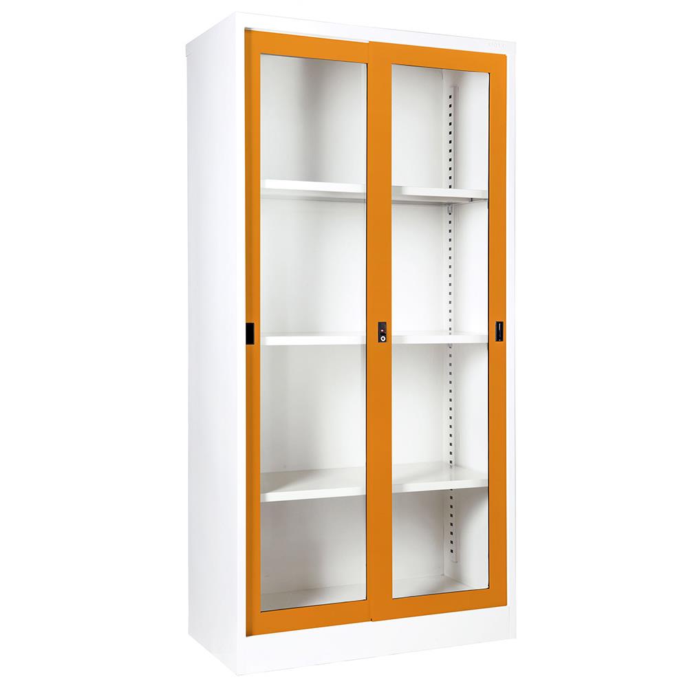 ตู้เหล็กสูงบานเลื่อนกระจก KIOSK SGD-18 สีส้ม