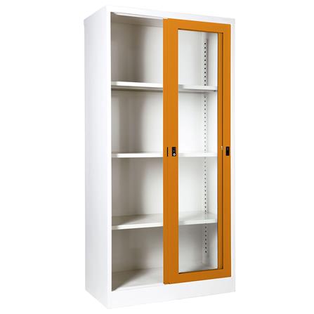 ตู้เหล็กสูงบานเลื่อนกระจก KIOSK SGD-18 สีส้ม_2