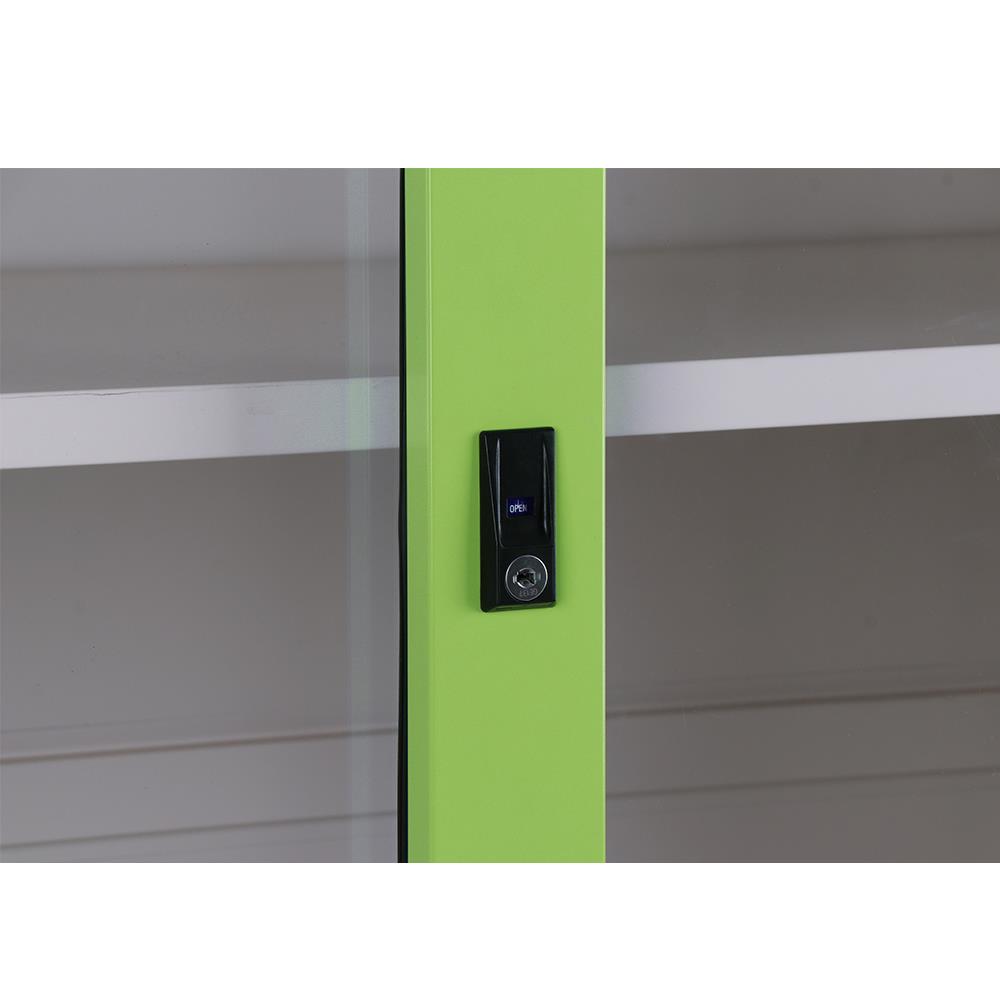 ตู้เหล็กสูงบานเลื่อนกระจก KIOSK SGD-18 สีเขียว