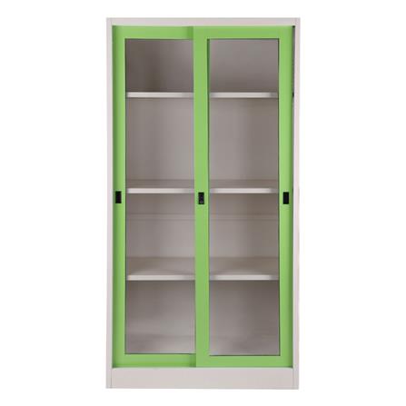 ตู้เหล็กสูงบานเลื่อนกระจก KIOSK SGD-18 สีเขียว_1