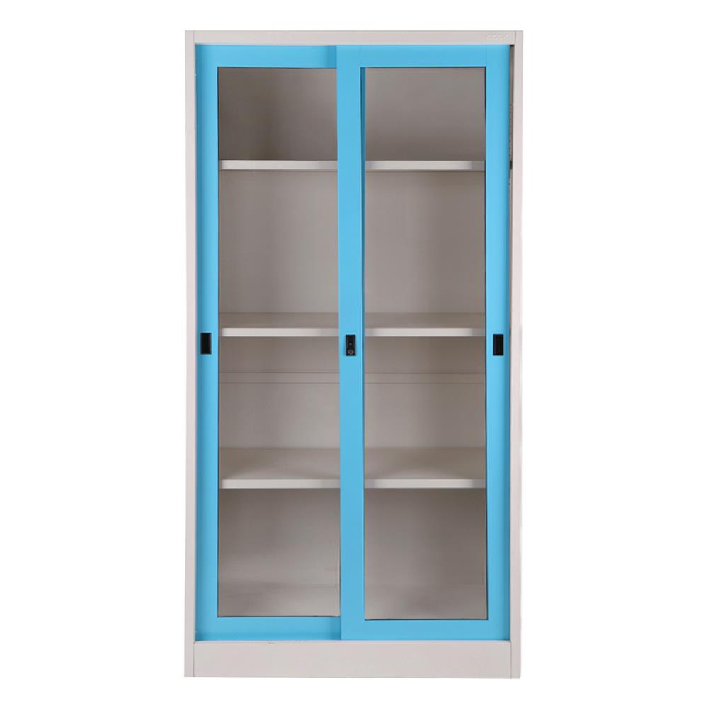 ตู้เหล็กสูงบานเลื่อนกระจก KIOSK SGD-18 สีฟ้า