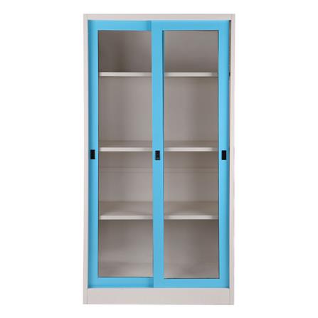 ตู้เหล็กสูงบานเลื่อนกระจก KIOSK SGD-18 สีฟ้า_1