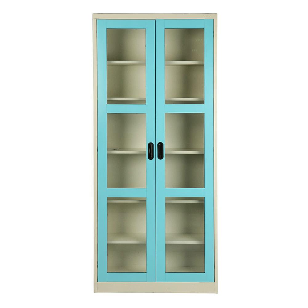 ตู้เหล็กสูงบานเปิดกระจก KIOSK MAX-052 DG/BO สีฟ้า