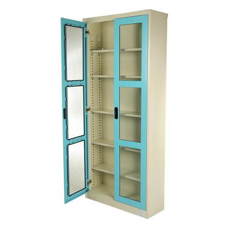 ตู้เหล็กสูงบานเปิดกระจก KIOSK MAX-052 DG/BO สีฟ้า_2