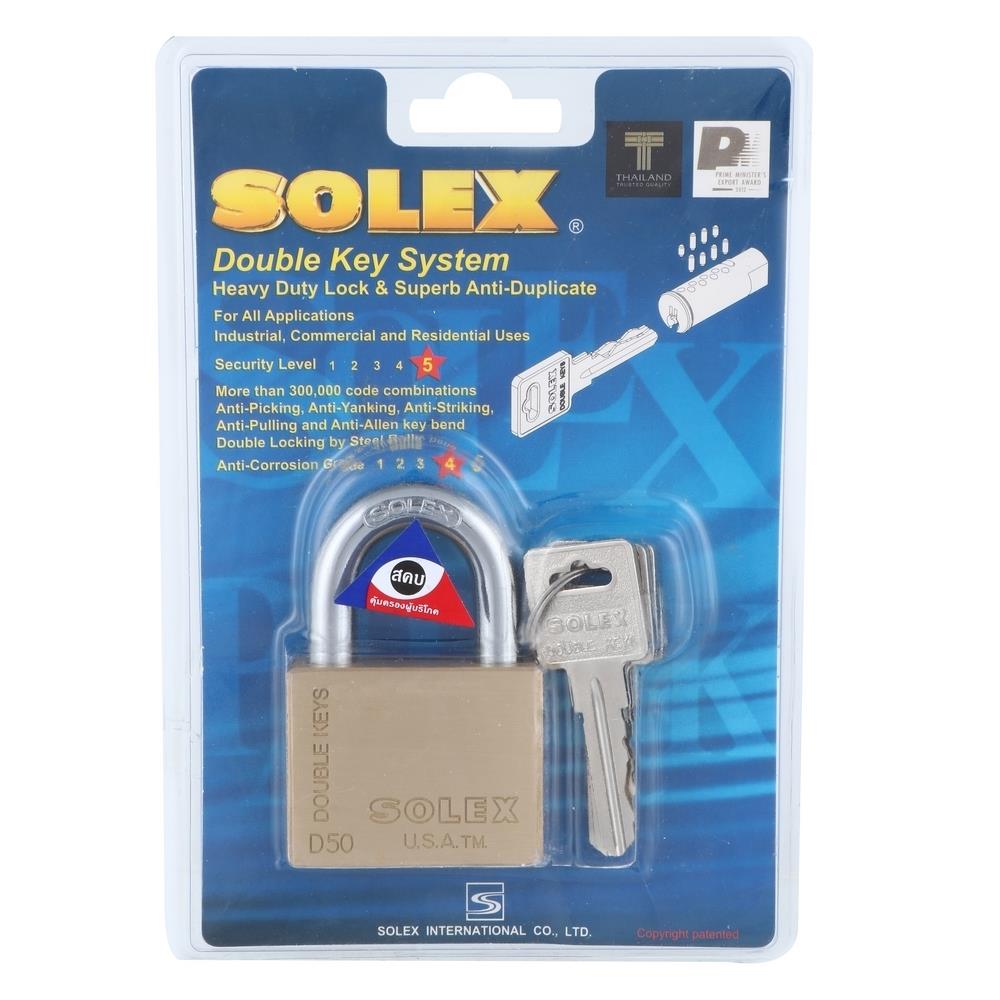 กุญแจลูกปืน SOLEX D50 50 มม. สีทองเหลืองขัดเงา