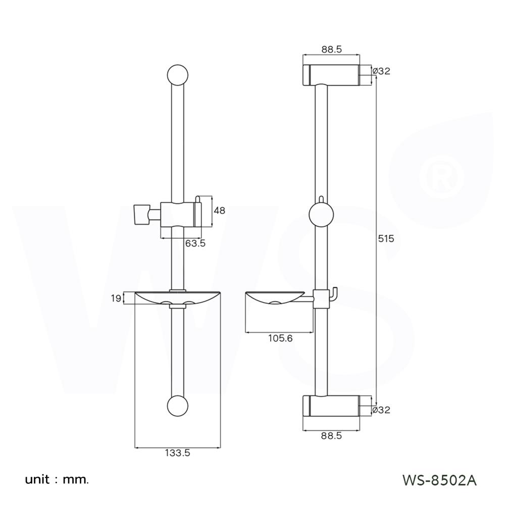 ราวเลื่อนฝักบัวพร้อมจานวางสบู่ WS WS-8502A