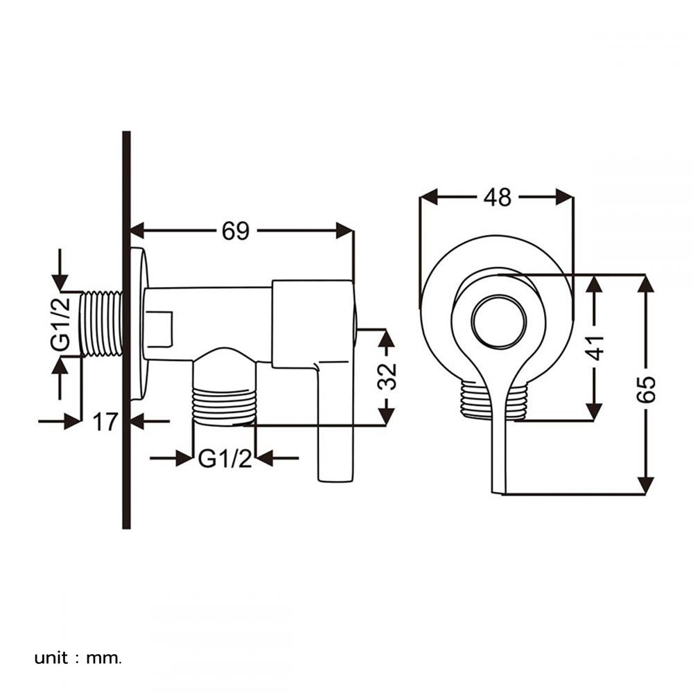 วาล์วฝักบัว 1 ทาง RASLAND RA KS491 สีเงิน