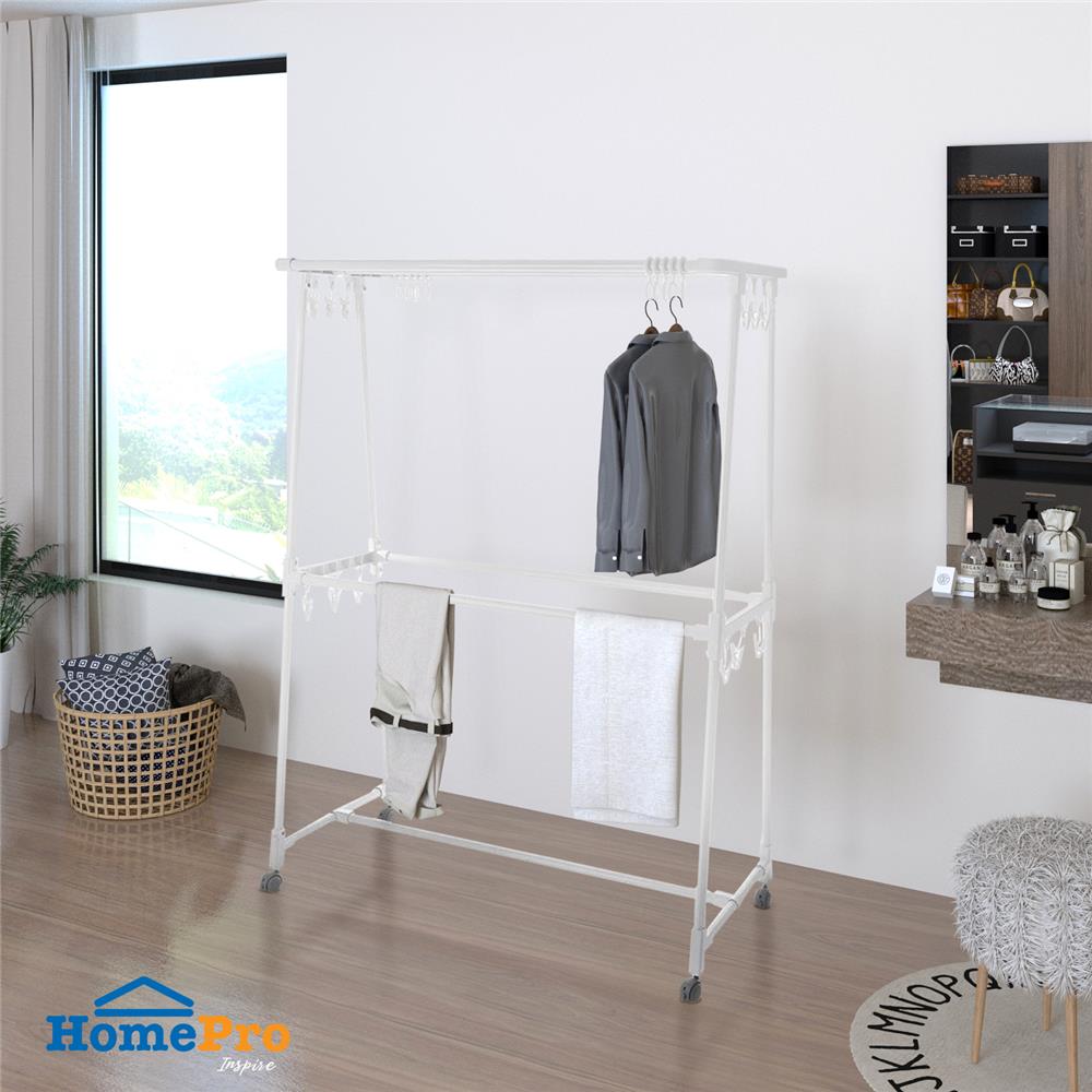 ราวตากผ้าเหล็กมีล้อ 5 เส้น PLIM 1.2 ม. สีขาว