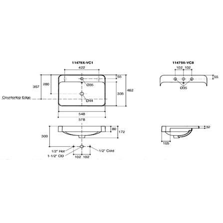 อ่างล้างหน้าฝังครึ่งเคาน์เตอร์ KOHLER K-11479X-VC1 สีขาว_2