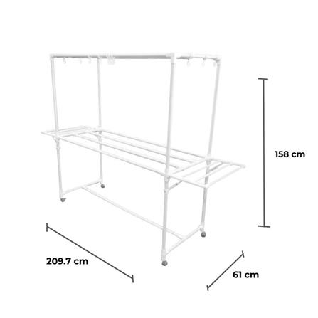 ราวตากผ้าเหล็กมีล้อ 8 เส้น มีปีก PLIM 1.5 ม. สีขาว_5