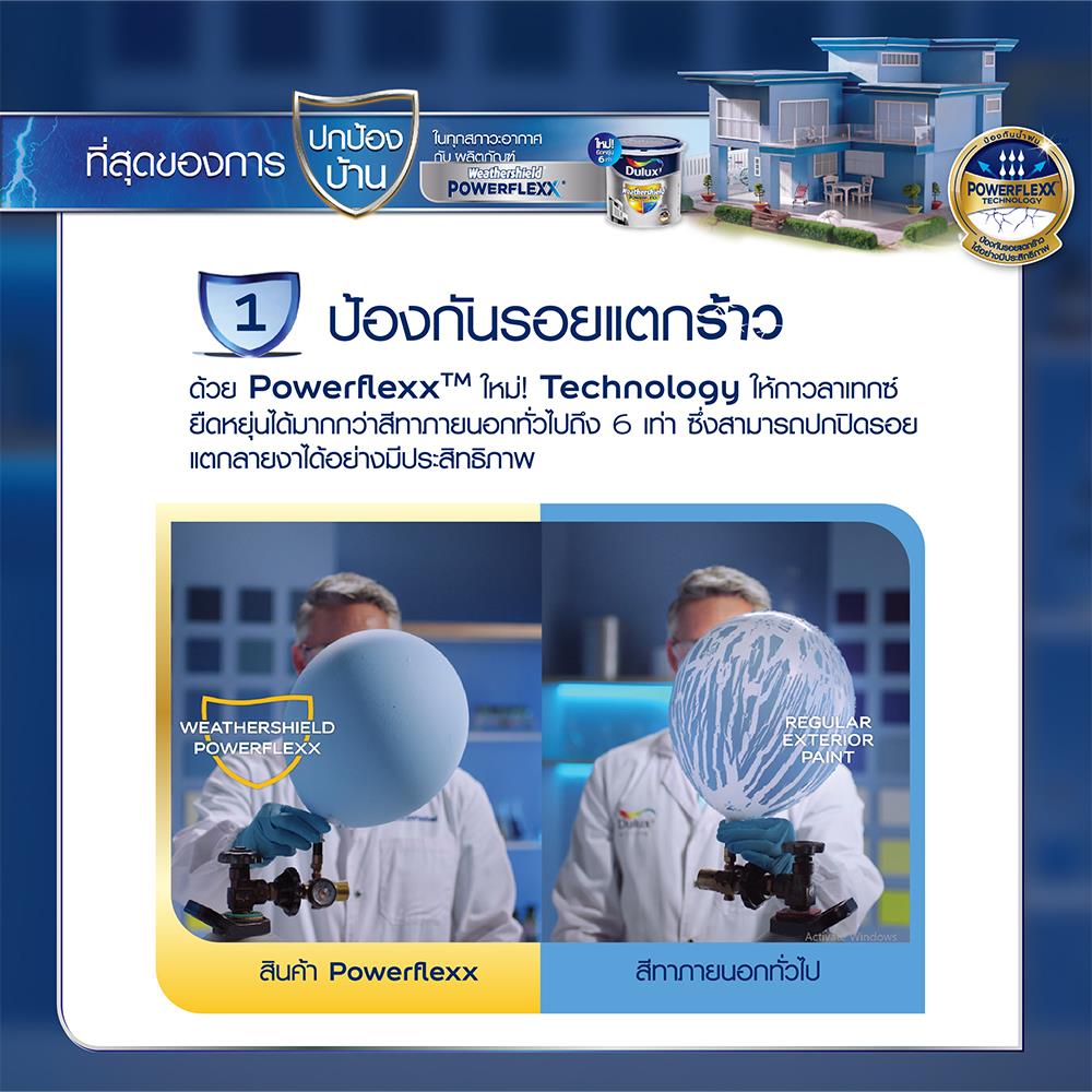 สีน้ำทาภายนอก DULUX WEATHERSHIELD POWERFLEXX BASE D สีขาว เนียน 9 ลิตร