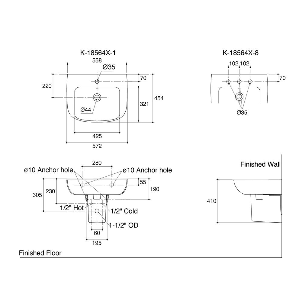 ขารองอ่างล้างหน้าแบบแขวน KOHLER K-18566X สีขาว