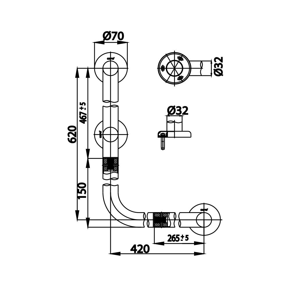 ราวกันลื่นตัว L COTTO CT751L/R#SA(HM)