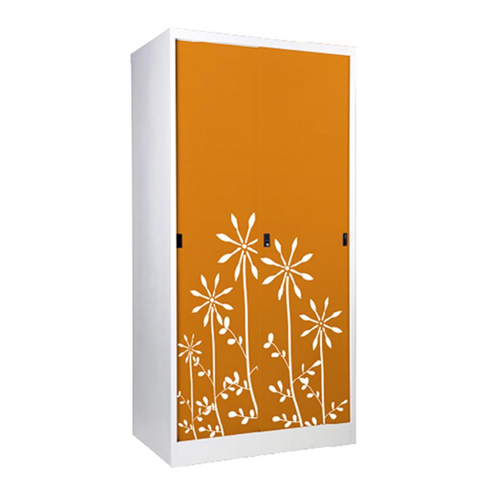 ตู้เสื้อผ้าเหล็กบานเลื่อน KIOSK SDW-18/I DG/OR 91.4 ซม. สีส้ม