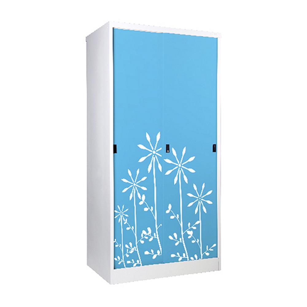 ตู้เสื้อผ้าเหล็กบานเลื่อน KIOSK SDW-18/I DG/BO 91.4 ซม. สีฟ้า