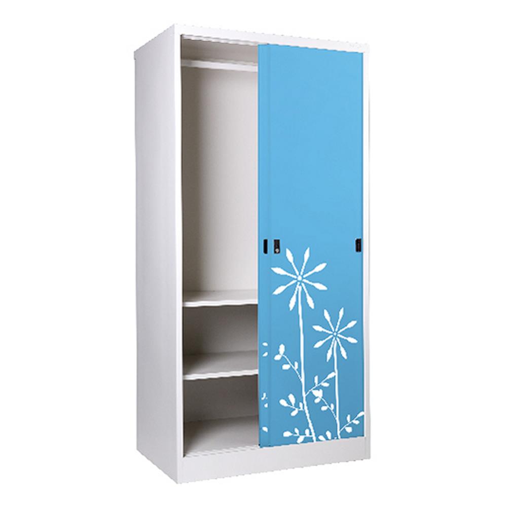 ตู้เสื้อผ้าเหล็กบานเลื่อน KIOSK SDW-18/I DG/BO 91.4 ซม. สีฟ้า