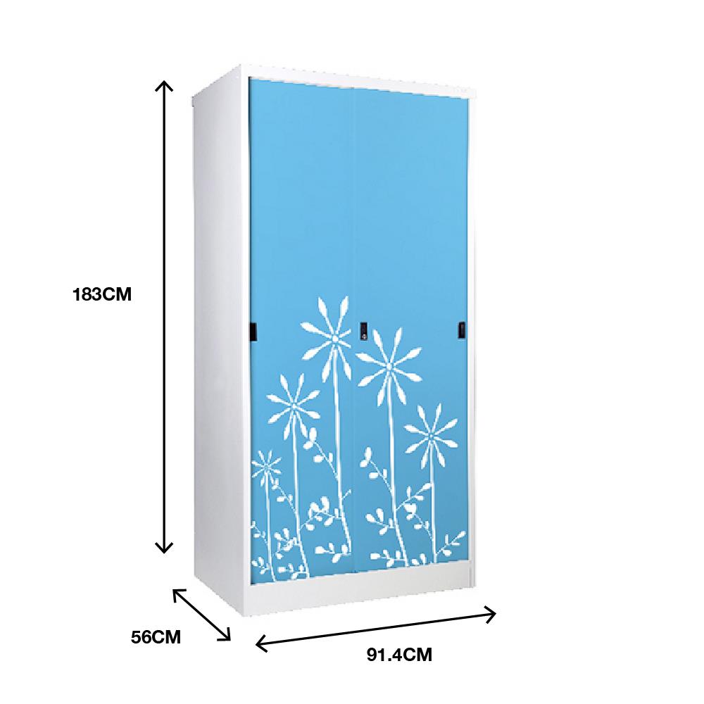 ตู้เสื้อผ้าเหล็กบานเลื่อน KIOSK SDW-18/I DG/BO 91.4 ซม. สีฟ้า