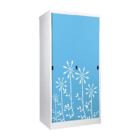 ตู้เสื้อผ้าเหล็กบานเลื่อน KIOSK SDW-18/I DG/BO 91.4 ซม. สีฟ้า_1