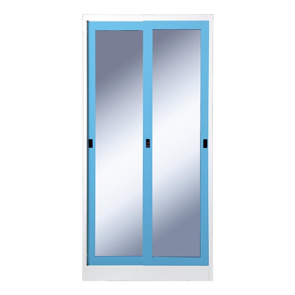 ตู้เสื้อผ้าเหล็กบานเลื่อนกระจกเงา KIOSK SGW-18-2 DG/BO 91.4 ซม. สีฟ้า
