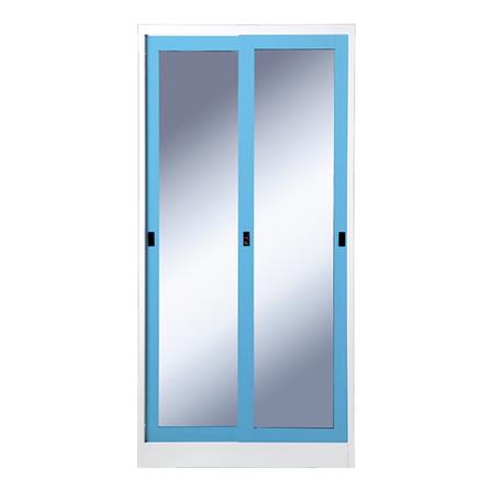 ตู้เสื้อผ้าเหล็กบานเลื่อนกระจกเงา KIOSK SGW-18-2 DG/BO 91.4 ซม. สีฟ้า