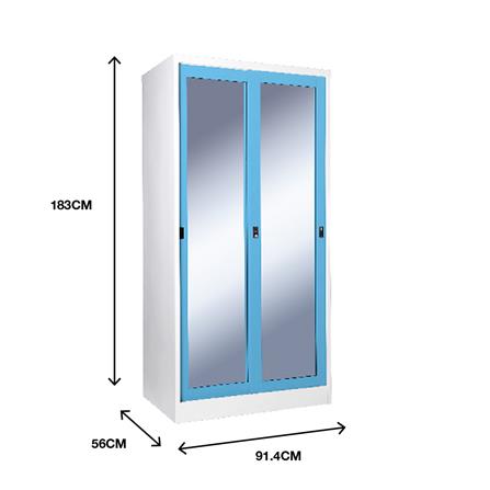 ตู้เสื้อผ้าเหล็กบานเลื่อนกระจกเงา KIOSK SGW-18-2 DG/BO 91.4 ซม. สีฟ้า_3