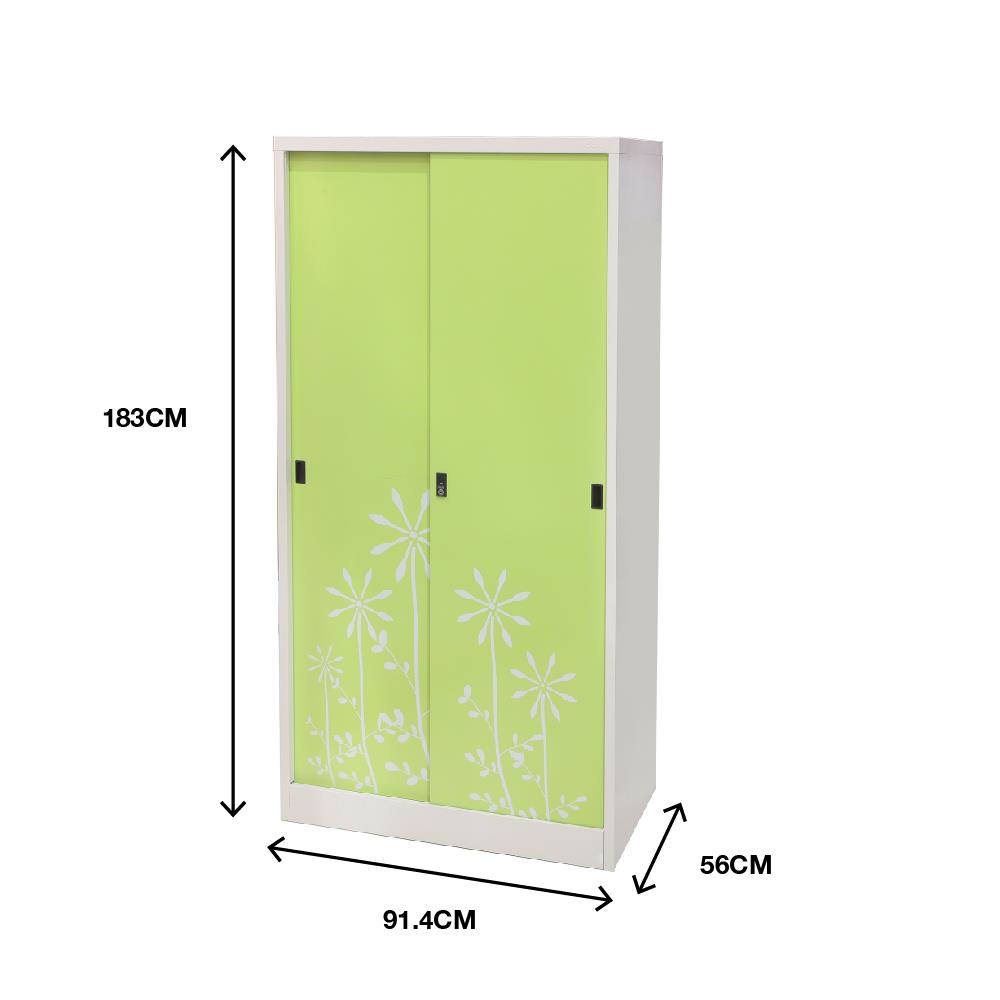 ตู้เสื้อผ้าเหล็กบานเลื่อน KIOSK SDW-18/I DG/GR 91.4 ซม. สีเขียว