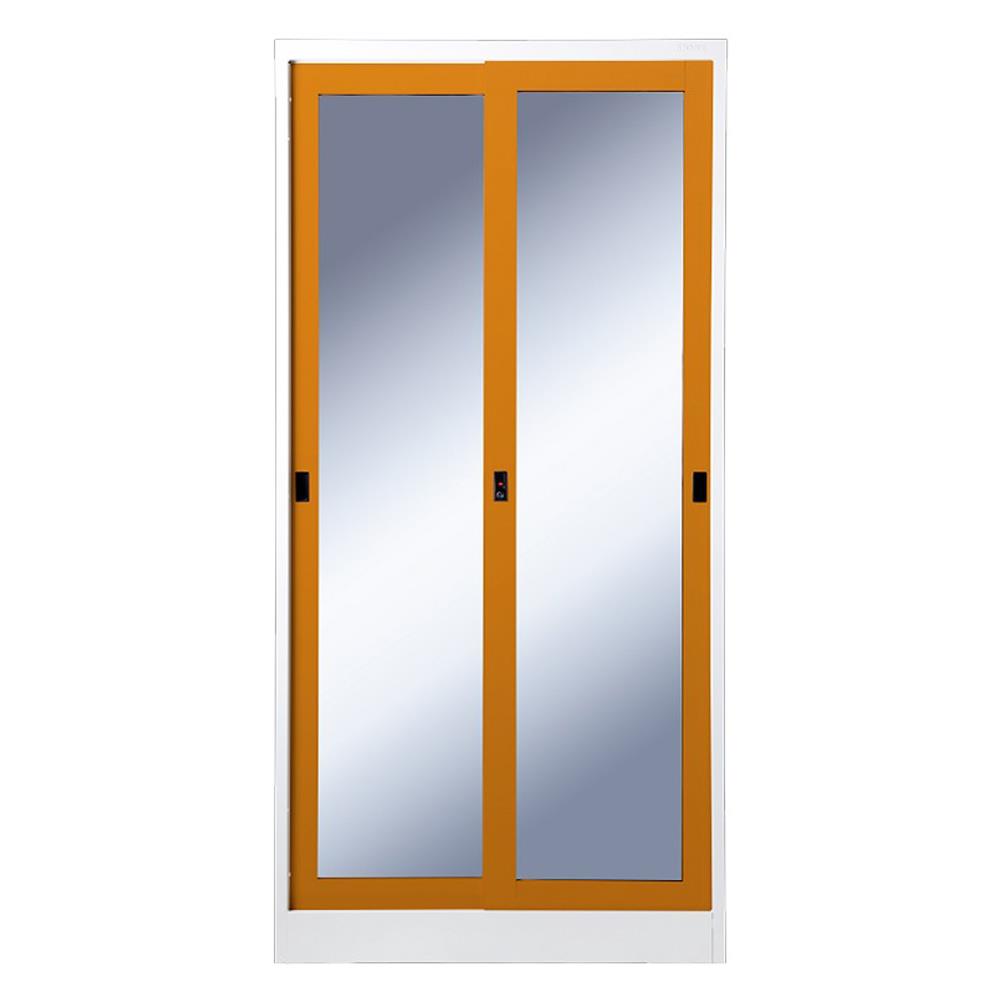 ตู้เสื้อผ้าเหล็กบานเลื่อนกระจกเงา KIOSK SGW-18-2 DG/OR 91.4 ซม. สีส้ม