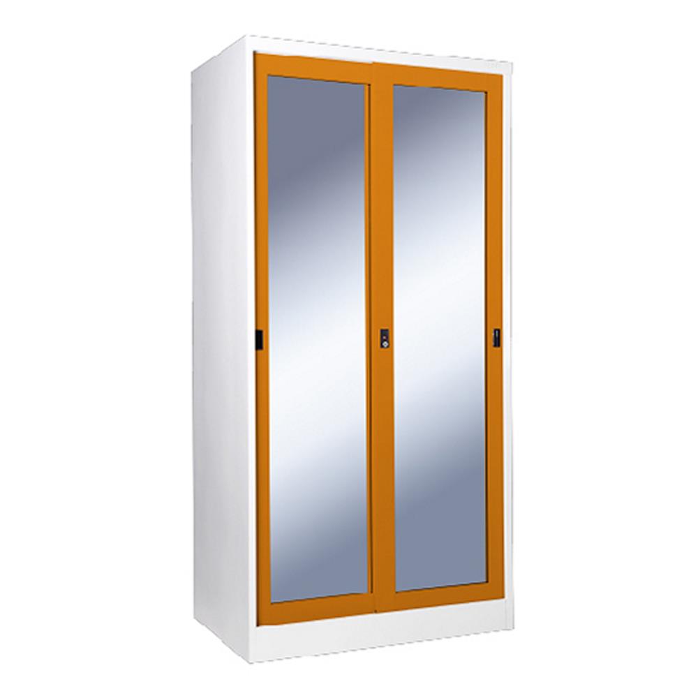 ตู้เสื้อผ้าเหล็กบานเลื่อนกระจกเงา KIOSK SGW-18-2 DG/OR 91.4 ซม. สีส้ม