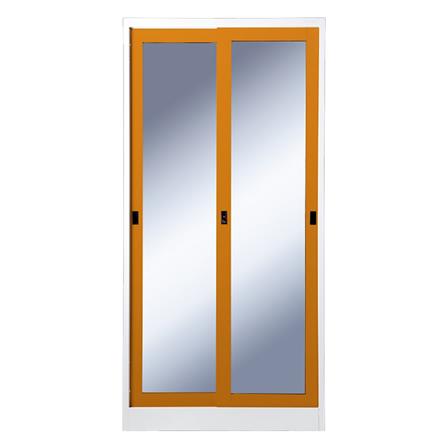 ตู้เสื้อผ้าเหล็กบานเลื่อนกระจกเงา KIOSK SGW-18-2 DG/OR 91.4 ซม. สีส้ม_0