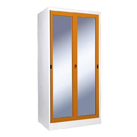 ตู้เสื้อผ้าเหล็กบานเลื่อนกระจกเงา KIOSK SGW-18-2 DG/OR 91.4 ซม. สีส้ม_1