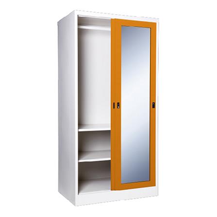 ตู้เสื้อผ้าเหล็กบานเลื่อนกระจกเงา KIOSK SGW-18-2 DG/OR 91.4 ซม. สีส้ม_2