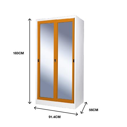 ตู้เสื้อผ้าเหล็กบานเลื่อนกระจกเงา KIOSK SGW-18-2 DG/OR 91.4 ซม. สีส้ม_3
