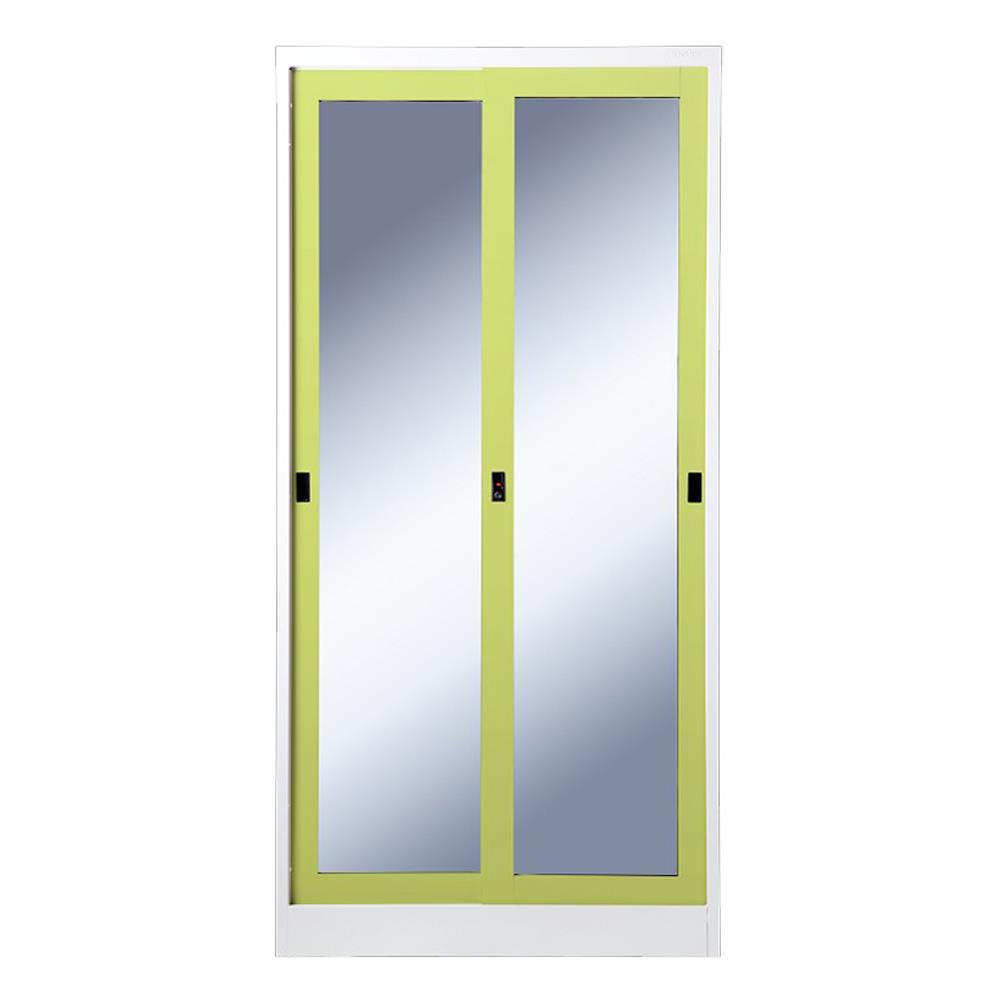 ตู้เสื้อผ้าเหล็กบานเลื่อนกระจกเงา KIOSK SGW-18-2DG/GR 91.4 ซม. สีเขียว