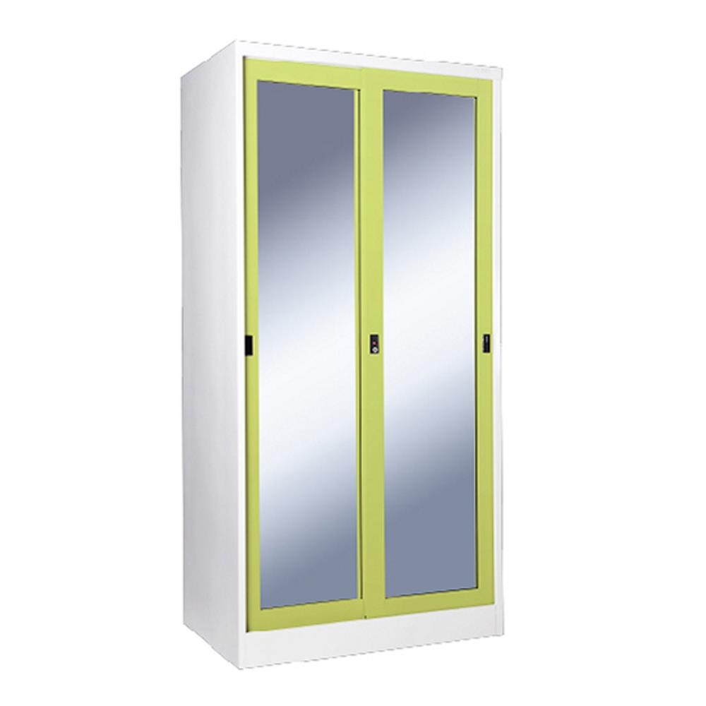ตู้เสื้อผ้าเหล็กบานเลื่อนกระจกเงา KIOSK SGW-18-2DG/GR 91.4 ซม. สีเขียว