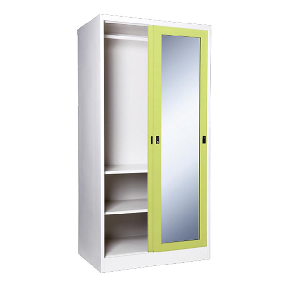 ตู้เสื้อผ้าเหล็กบานเลื่อนกระจกเงา KIOSK SGW-18-2DG/GR 91.4 ซม. สีเขียว