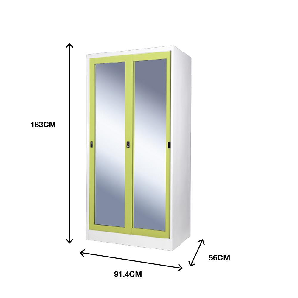 ตู้เสื้อผ้าเหล็กบานเลื่อนกระจกเงา KIOSK SGW-18-2DG/GR 91.4 ซม. สีเขียว