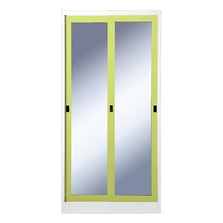 ตู้เสื้อผ้าเหล็กบานเลื่อนกระจกเงา KIOSK SGW-18-2DG/GR 91.4 ซม. สีเขียว