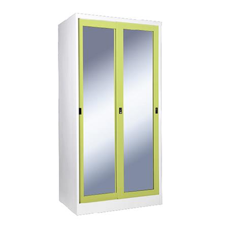 ตู้เสื้อผ้าเหล็กบานเลื่อนกระจกเงา KIOSK SGW-18-2DG/GR 91.4 ซม. สีเขียว_1