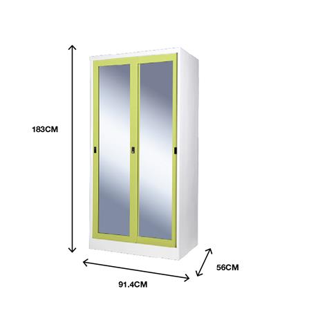ตู้เสื้อผ้าเหล็กบานเลื่อนกระจกเงา KIOSK SGW-18-2DG/GR 91.4 ซม. สีเขียว_3