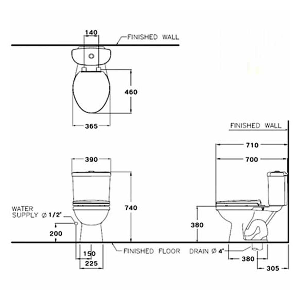 สุขภัณฑ์ 2 ชิ้น COTTO C13960 6L สีขาว